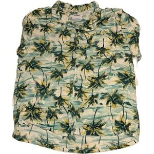 Old Navy Button Up Shirt Men's XL Short Sleeve Multicolor‎ Palm Print Rayon